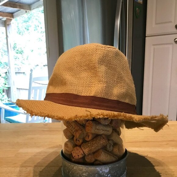 Staring At Stars Linen Brimmed Hat w/Frayed Edge - Picture 1 of 5
